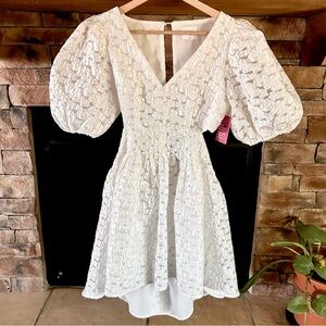 White Puff Sleeve Cutout Waist Fit & Flare Mini‎ Dress Fits like a XS-Small